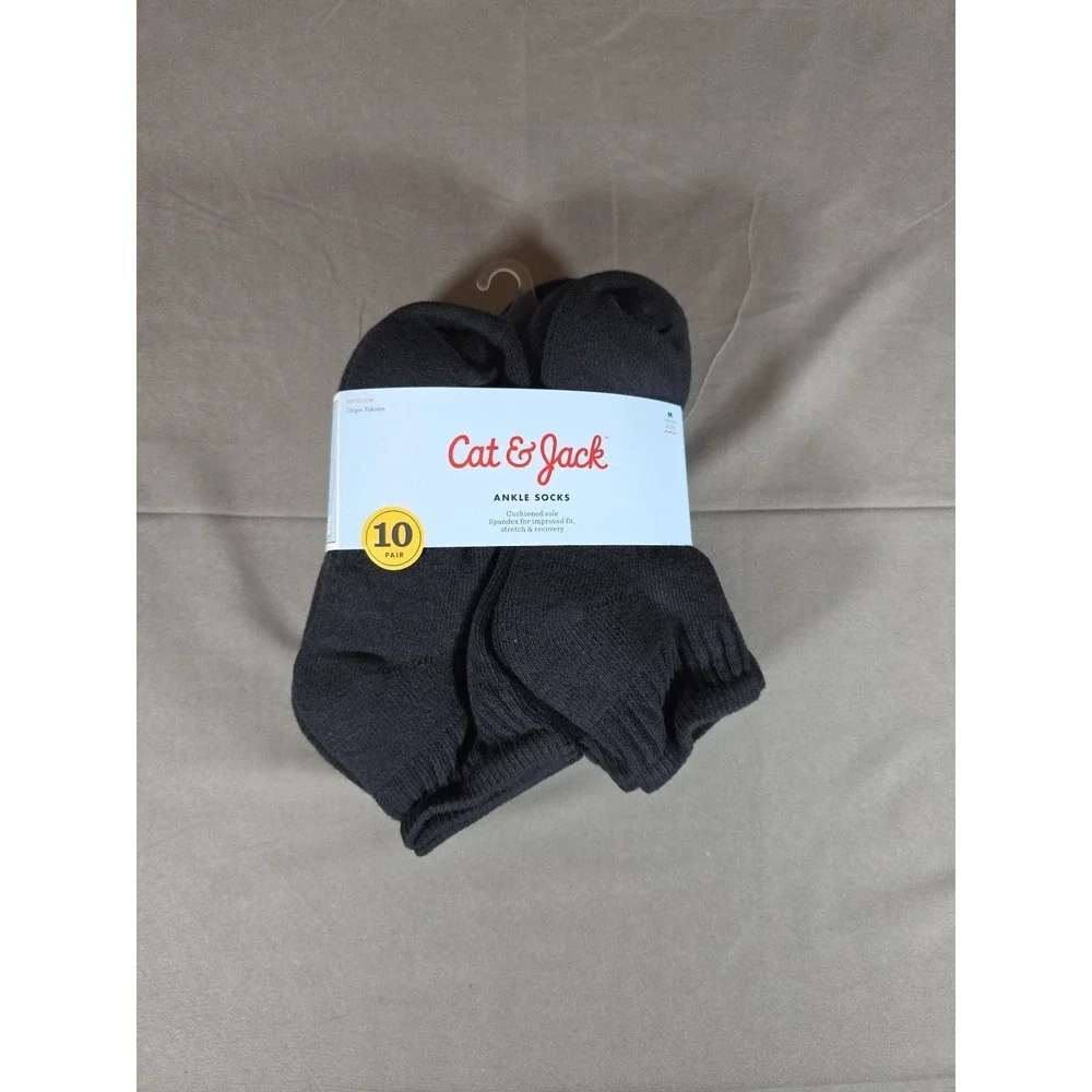 Cat And Jack‎ Black Cushioned Sole Ankle Socks 10 pairs medium shoe size 9 - 2.5